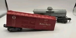 Lionel Red Baby Ruth Freight & Gray Sunoco Tanker 0/0-27 Model Train Cars. Fixed Price $9.99.