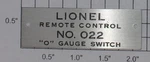 Lionel O22-34 Track Switch Nameplate (10). Fixed Price $15.00.