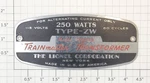 Lionel ZW-21 Metal Namplate. Fixed Price $11.00.