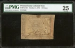 1773 Pennsylvania Colonial Currency American Revolution Bank Note PA-163, Pmg 25. Fixed Price $349.99.