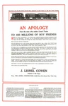 1920 Lionel Trains Apology Letter Fold Out Reproduction. Fixed Price $9.99.