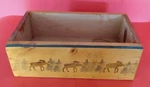 Handcrafted Wooden Box With Pictures Of Moose & Line Trees Stenciled Around Side. Fixed Price $7.00.