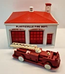 Vintage 1950S Plasticville O/s Fire House With Ladder Truck. Complete No Box. Fixed Price $20.00.