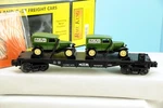 Mth Rail King 30-7671 Flatcar Two Ertl '30 1/2 Ton Panel Vans. New Box.. Fixed Price $24.97.