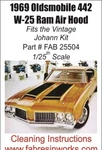 1969 Olds 442 W-25 Ram Air Hood Fab Resinworks 25504 Fits Johan 1/25TH Scale. Fixed Price $17.99.